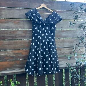 Off The Shoulder Black and White Polka Dot Dress